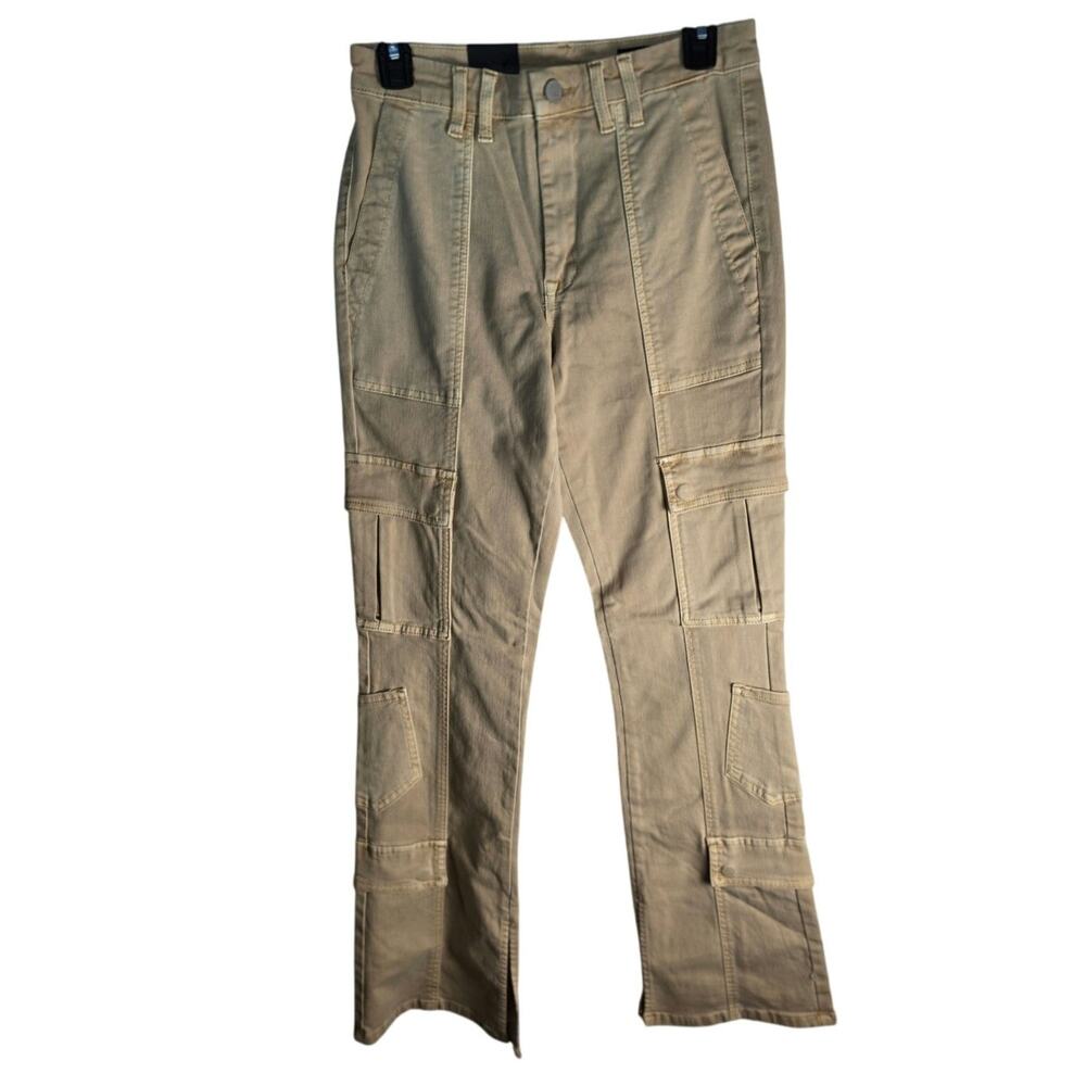 Blank NYC The Hoyt Mini Flare High Rise Khaki Cargo Jeans in Summer Wheat 27 NWT